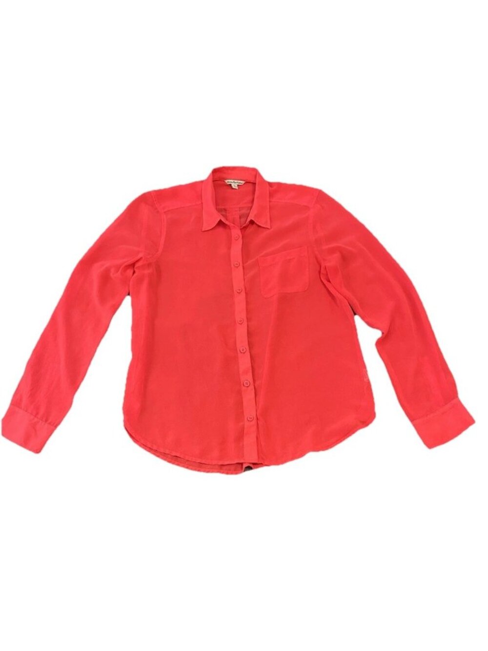 American Eagle Neon Pink Orange Button Blouse‎ Womens L Sheer Y2K Chiffon Sheer
